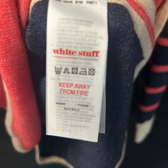 White Stuff Striped Navy and Coral Alpaca/Merino wool Sweater - Picture 9 of 9